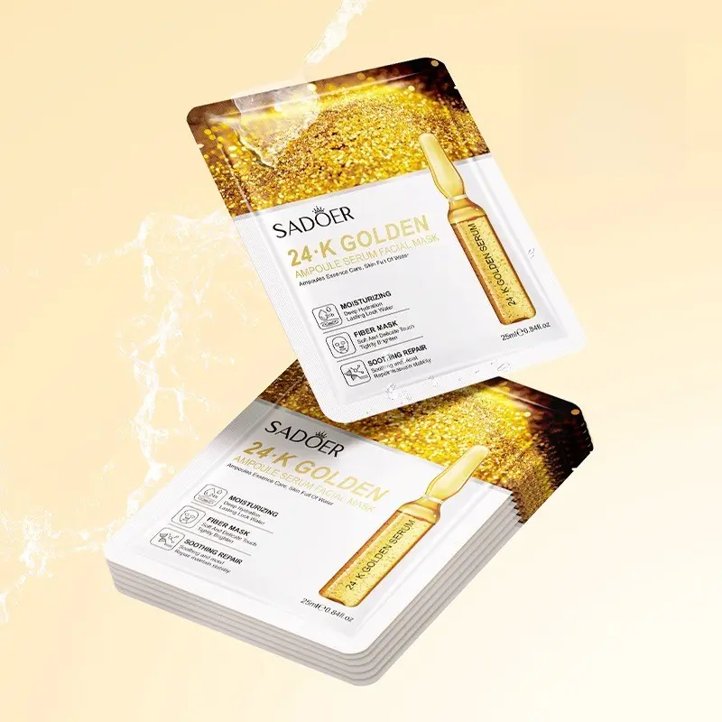 24K Yellow Ampoule Moisturizing Mask (10 sheets), lightweight and breathable, provides long-lasting hydration and is suitable for daily use. Suitable for all skin types.