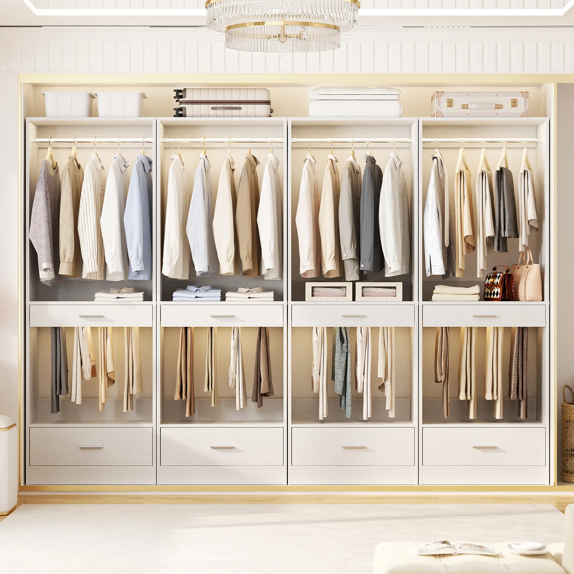 Cyclysio 23.6in W Heavy-Duty Expanding Wardrobe Closet Armoire - Modular Freestanding Walk-In Storage Furniture with Hanging Rod, Pants Rack, Wooden Drawer, 4-Compartment Design, Assembled Pieces Drawers Wardrobe, Expanding Wardrobes, Drawers Wardrobes