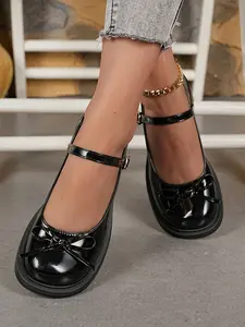 French Vintage Bow Shoes 2026 New Design, Matching Skirt Small Leather Shoes, Chunky Heel Single Shoe, Fashionable Women's Footwear