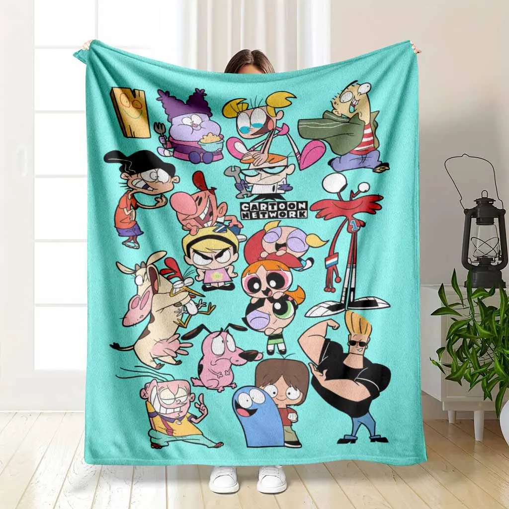 Retro Cartoon Character Flannel Blanket Colorful Playful Print Soft Cozy Lightweight Warm Fade Resistant for Sofa Bed Dorm Travel Movie Night Gifts Living Room Office