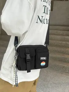 Trendy Multi-Pocket Crossbody Bag, Unisex Versatile Small Square Bag, Outdoor Casual Shoulder Messenger Bag, Free Badge and Pendant, Zippered Sling Bag