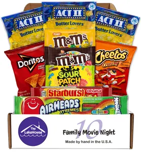 The LakeHouse Family Movie Night Care Package - 10 Count High Quality Snacks - Popcorn, Candy, & Salty Snacks - Perfect for Date Night & Binge Watching