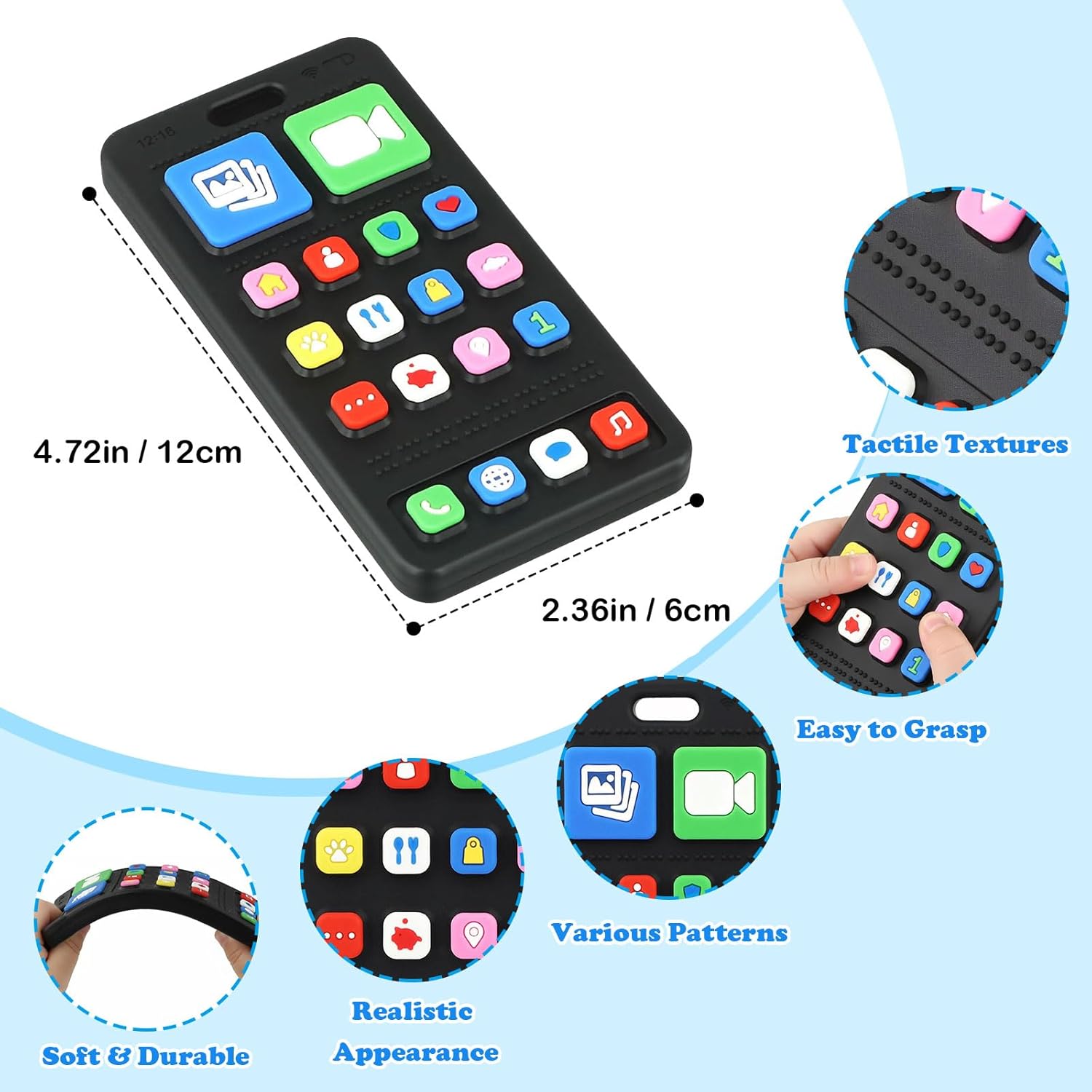 Baby Silicone Teething Toys for Babies 3-18 Months – Phone & Remote Control Teether Toys, BPA Free Chew Toys for Toddlers Boys & Girls, Freezer Safe Infant Teething Relief Toy Set