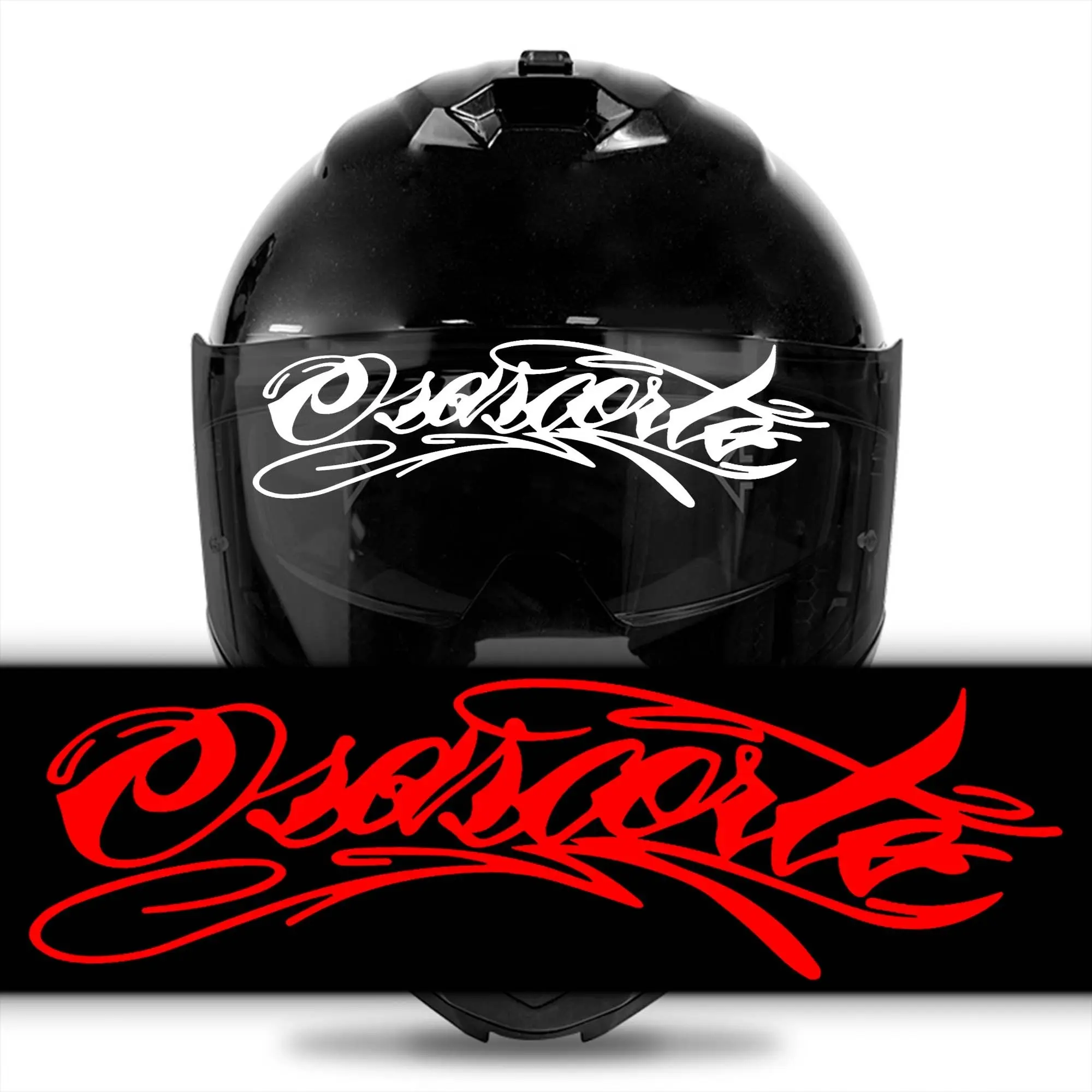 2PCS Graffiti Script Osascorte Motorcycle Helmet Stickers, Biker Style, Waterproof & Durable, Suitable for Motorcycle Fuel Tanks, Fenders, and Body, Self-Adhesive Vinyl Decals, Graphic Decal, Scratch Covering, Outdoor Decoration, Motor Parts Accessories