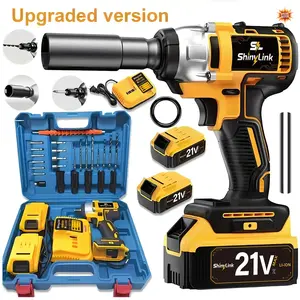 ShinyLink 2026 Upgraded Electric Brushless Impact Wrench, Cordless Pistola De Impacto with 2x21V Battery, 450N.m Torque, 3000RPM, Sockets & Drills - US Local Shipping, Ideal for Car & Home