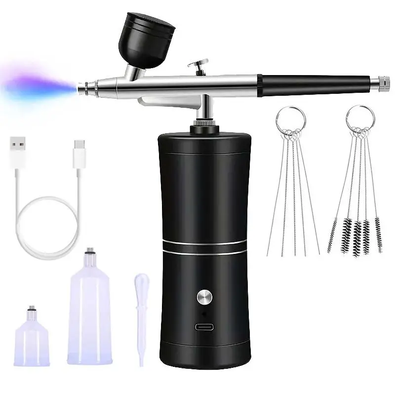 Mini Airbrush Kit, USB Rechargeable Portable Airbrush Compressor Set, Gravity Feed Airbrush for Painting, Hobby, Craft, Cake Decorating, Tattoo and Ai
