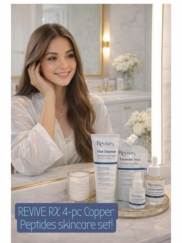 4-Pc REVIVE RX COPPER PEPTIDES REPAIR& HYDRATE SKINCARE SET-copper peptide face cleanser 5Fl Oz, copper peptide Ceramides mask 3.5374 Oz, copper peptides cellular renewal elixir 3.3 Fl Oz,copper peptides face & neck firming cream net 1.764 oz