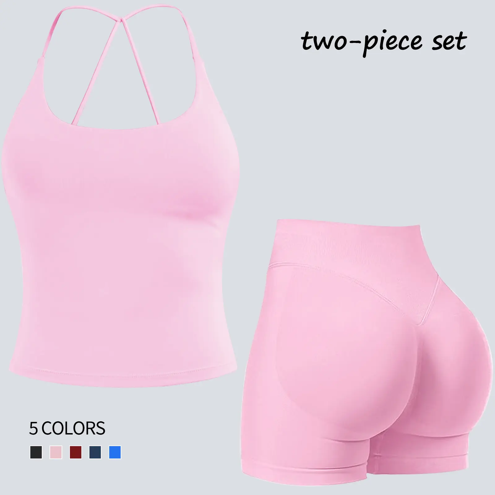 Jetjoy Workout Sets for Women 2 Piece, Gym Sets for Women 2 Piece Seamless Crossstrap tank top Hidden Scrunch Shorts Halter Womens wear athleisure Fitness & Casual Wear Yoga Outfits Gym Tracksuit summeroutfit