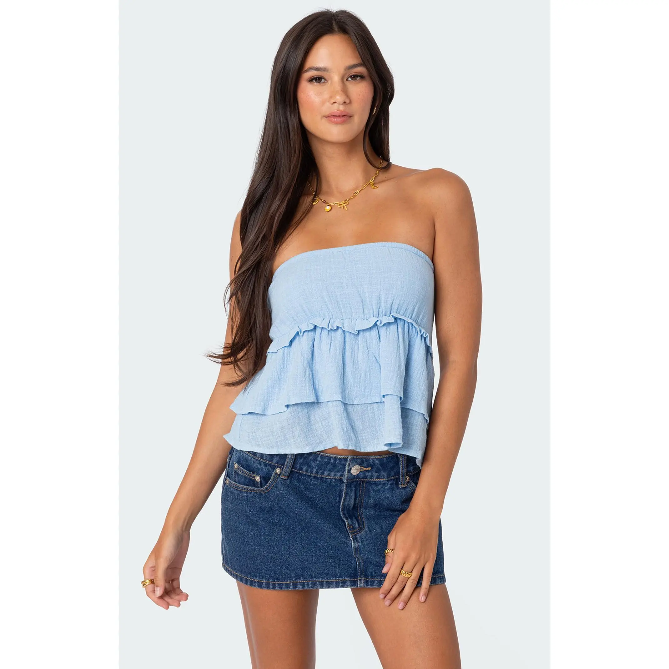 Edikted Women's Linen Look Strapless Peplum Top