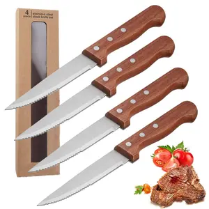 Razor-Sharp Steak Knife Set of 4, German Engineered Informed by 100+ Years of Mastery, Wood Look Handle/Stainless Steel