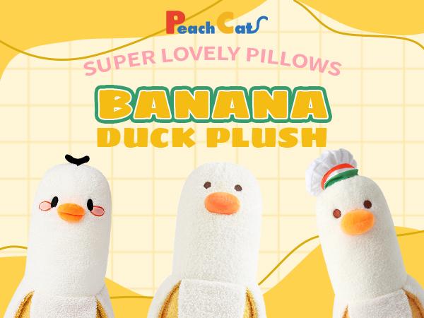 PEACHCAT Cute Banana Duck Plush Stuffed Animal Toy for HomeDecoration Squishy Plushie Toy Comfort Plush for Gifts Soft Huggable for Parent-Child Interaction Couples & Friends Prank Toy Party Fun Gift for Kids & Adults Stuffed Animals #summervibes