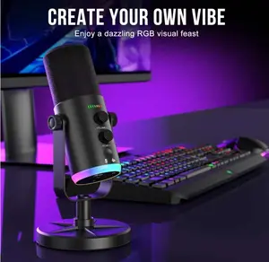 Dynamic Microphone, USB-C/XLR Podcast Recording PC Microphone for Podcast Recording Streaming Gaming with RGB Light, Mute Button, Desktop Stand, Headphones Jack, Vocal Mic for Singing Tiktok YouTube reverb effect