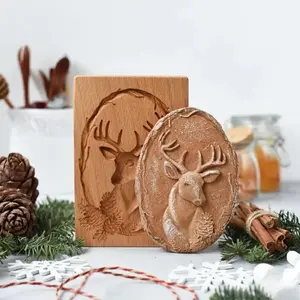 Wooden Cookie Molds, Wooden Cookie Biscuit Mold Baking Cookie Mold Wooden Carved Mold Cookie  Embossing Mold, DIY Shapes Cookie ,Gingerbread Mold, Christmas Reindeer