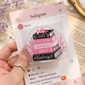 Book Stack Phone Grip, Pink Acrylic Grip with Crime Fiction Romance Smut Fantasy Design, Cute Bookish Phone Holder for Smartphones