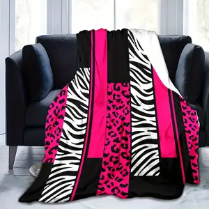 Pink Leopard Zebra Plush Throw Blanket, Air Conditioning Blanket Cheetah Pink White Black Flannel Blanket For Teens Animal Print All Seasons, Bed Blanket Breathable Geometric Room Decor