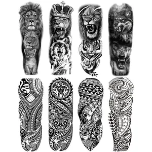 8 Sheets Tribal Wolf Tiger Lion Temporary Tattoos, Waterproof Realistic Fake Tattoo Stickers, Suitable for Adults Men Women Parties Holidays