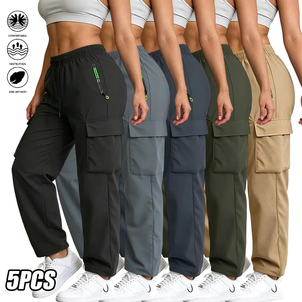 Women’s straight cargo pants with flap pockets — loose casual pants suitable for hiking, jogging, streetwear | all-season pants ideal for the gym, outdoor activities, and everyday wear | multifunctional pants