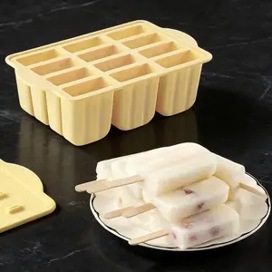 Durable 12 Cavity Silicone Ice Pop Molds with Lid, Kitchen, Easy to Demold, Easy Demolding, Reusable Homemade Ice Cream Essential
