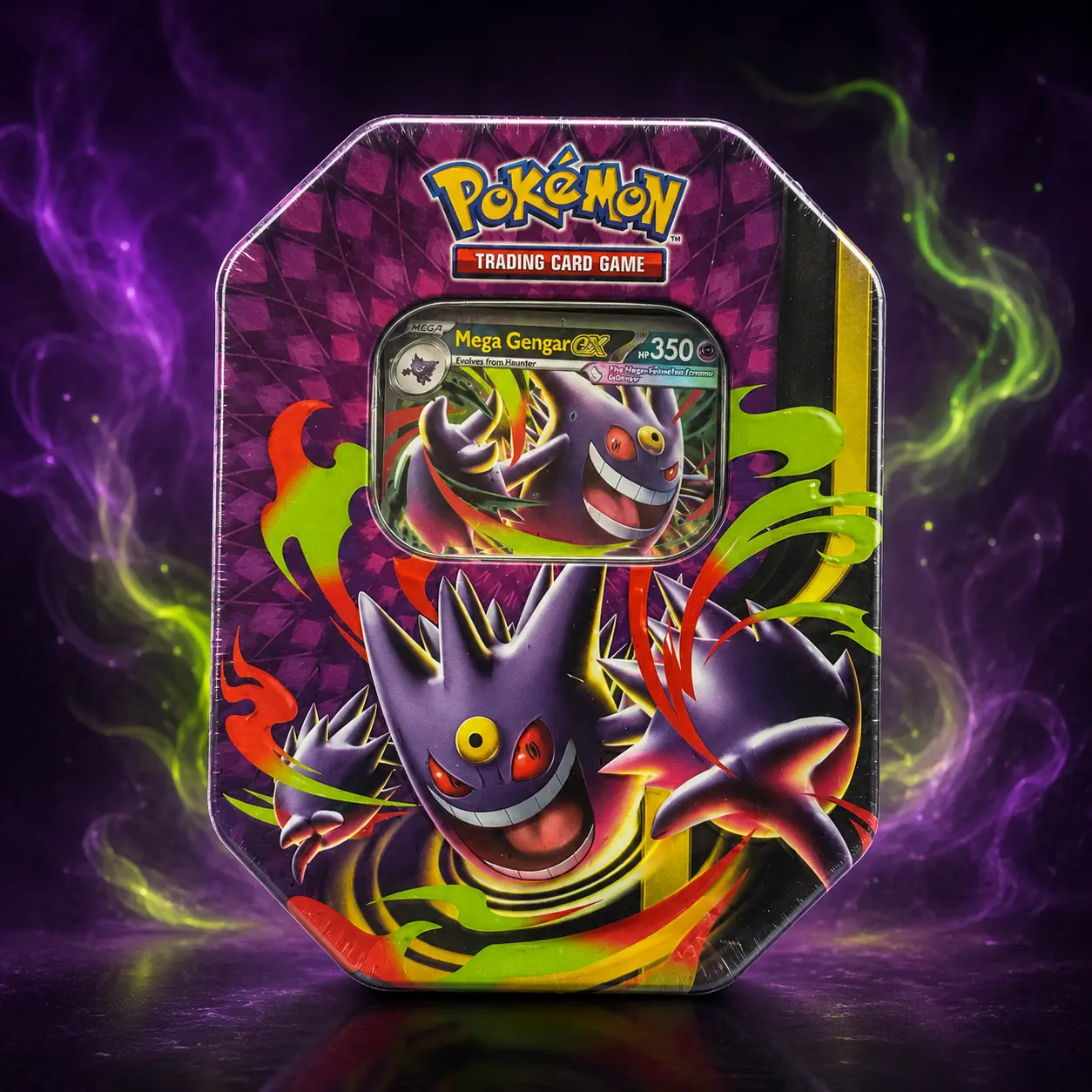 Pokémon TCG: Mega Moonlit Tin – Mega Gengar ex (4 Booster Packs + Foil Promo Card)
