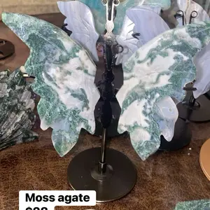 Moss agate Butterfly Wings with stand High Quality Moss Agate Crystal