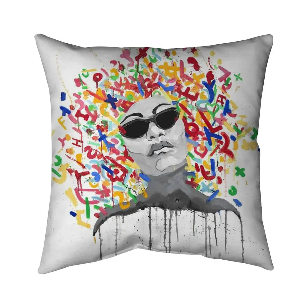 360 stand 18x18 in. Woman Street Art Themed Yellow Outdoor Throw Pillow - Durable Cushions for Home Decor, Bedding & Linens, Home Decorative Cushion, Creative Decorative Cushion, Sweet Home Decor