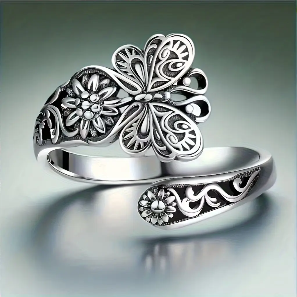 1 piece of women's open-end ring, retro and fashionable butterfly flower thumb ring, Bohemian adjustable open-end ring with adjustable opening, multifunctional and free style ring, suitable for daily wear and gift giving, perfect for Valentine's Day and N