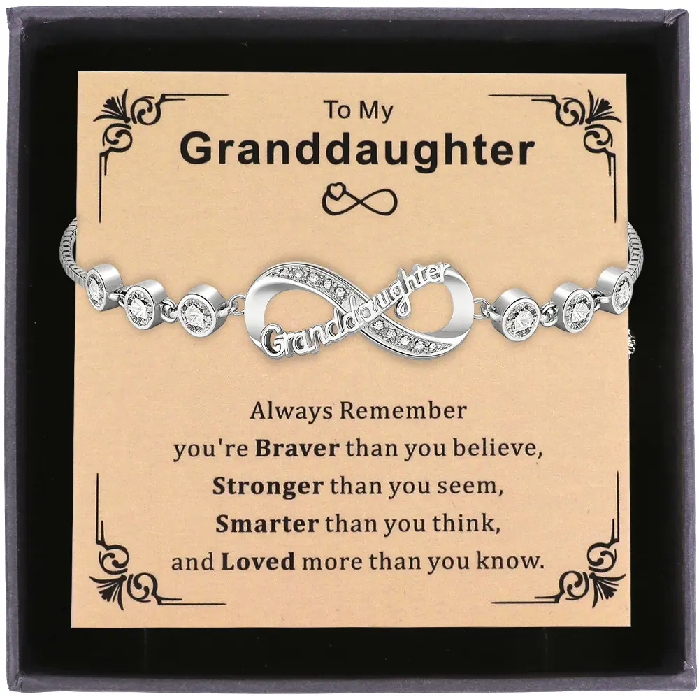 PolarEve Bracelet for Granddaughter, White Gold Plated Infinity Charm with Cubic Zirconia, Adjustable 27cm Chain, Birthday Anniversary Jewelry, Adjustable Chain, Christmas