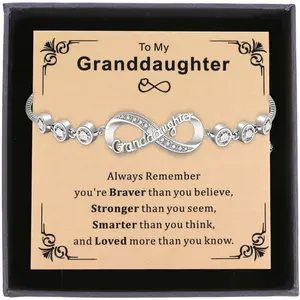 PolarEve Infinity Heart Bracelet for Granddaughter, Platinum Plated White Gold Tone, CZ Sparkle Adjustable Gift for Birthday Christmas