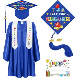 4 Pcs 2026 Kindergarten Preschool Graduation Cap and Gown with Tassel Graduation Stole and Certificate for Toddler Kids