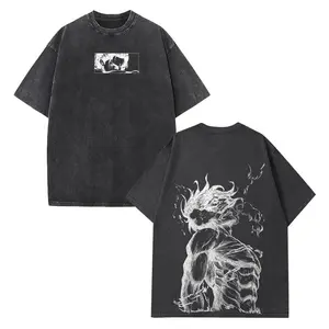 Eren Yeager Attack on Titan Graphic Tee – Shiffer Titan Double-Sided Oversized Anime Shirt, Acid-Washed Cotton Unisex Top, Trendy Streetwear Menswear for Casual, Party, Convention, and AOT Fans