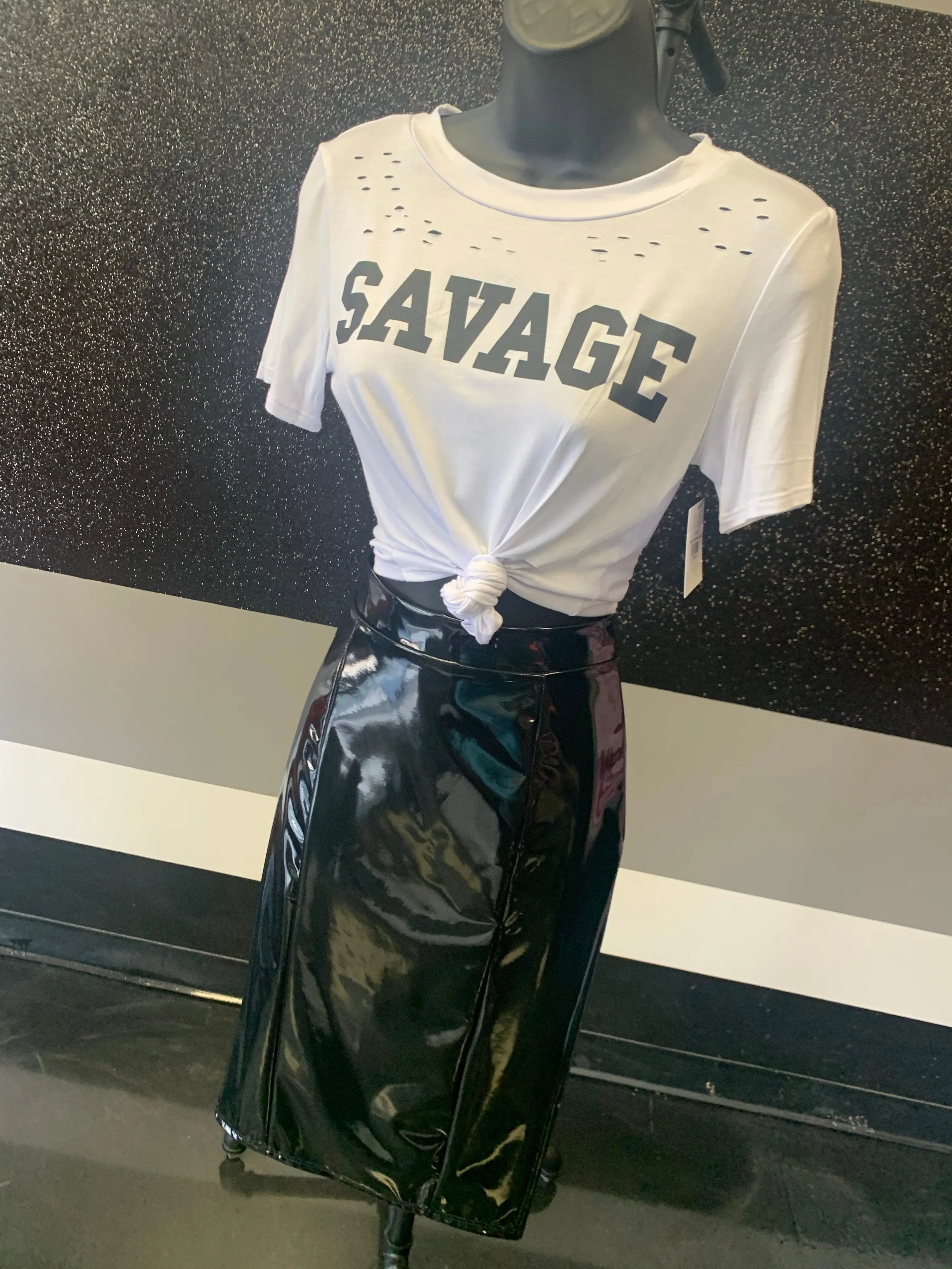 Black latex skirt