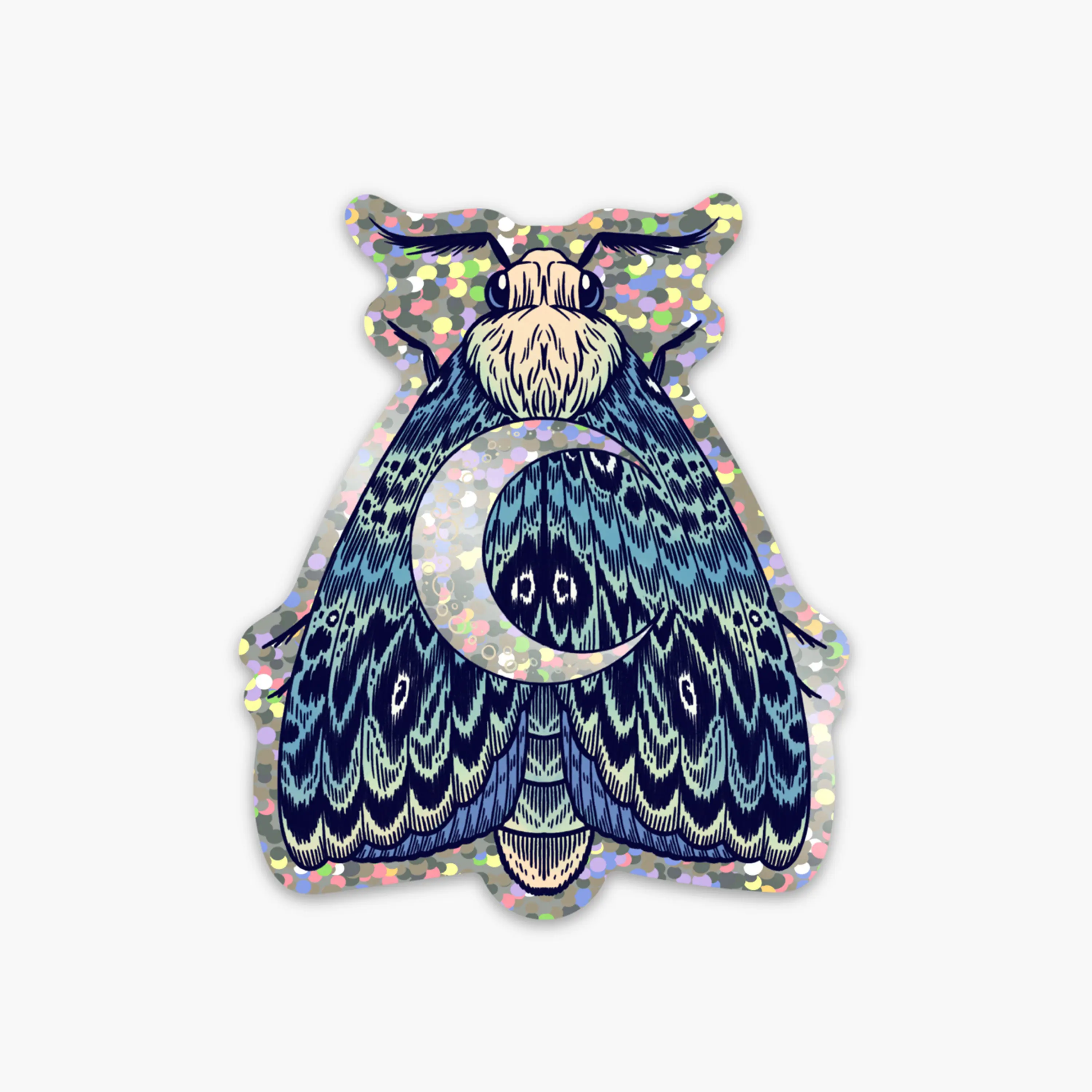 Moth Sticker - Glitter Rainbow Stickers - 2x3" Vinyl - Sparkle, Holographic, Shiny - Great for Water Bottle, Laptop, Notebook - Cute, Animal, Nature, Crescent Moon - Water-proof & Scratch-proof, Durable