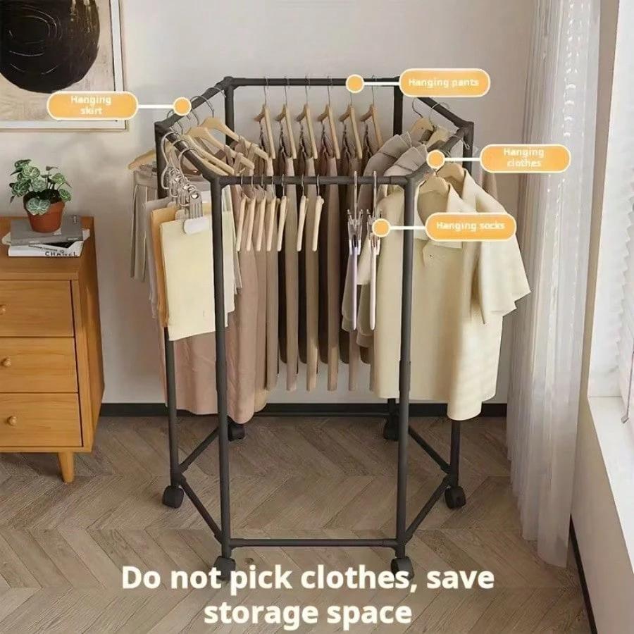 360° Rotating Hexagonal Clothes Drying Rack with Wheels, Heavy Duty Garment Rack, Space Saving Foldable Laundry Hanger, Indoor Outdoor Clothing Organizer 360° Rotating Hexagonal Clothes Drying Rack with Wheels, Heavy Duty Garment Rack, Space Saving Foldable Laundry Hanger, Indoor Outdoor Clothing Organizer
