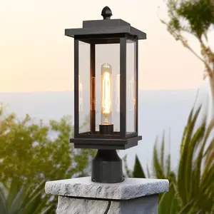 Outdoor Post Lights, 1-Light Black Rectangular Post Lights Outdoor with Clear Glass Shade, 18.1'' Modern Farmhouse Anti-Rust Waterproof Lamp Post Light Fixture