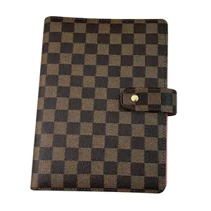 Vintage checkered A5 hardcover notebook, snap-closure password log book, faux leather journal for office and daily records accessories