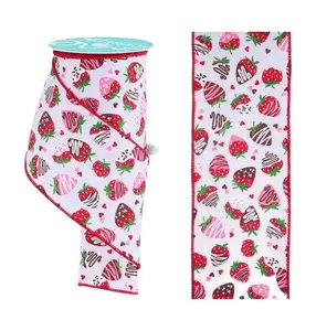 4" x 10yd Chocolate Covered Strawberries Ribbon – White/Multi