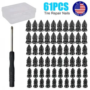 61 Pcs Tubeless Tire Repair Kit, Heavy Duty Flat Fix Tool Set with Plugs, Strings, Insertion Tools & Reamer for Car, Motorcycle, ATV, Truck, Jeep, RV, SUV, Boat, Trailer, Lawn Mower, Emergency Roadside Assistance