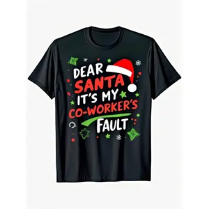 Men's Funny Christmas Office T-Shirt - Dear Santa It's My Co-Worker's Fault, Santa Hat & Blame Design - Soft Stretch Cotton Loose Fit Tee for Xmas Parties, Workplace Pranks - Corporate Humor Gift (Sizes S-XXXL)