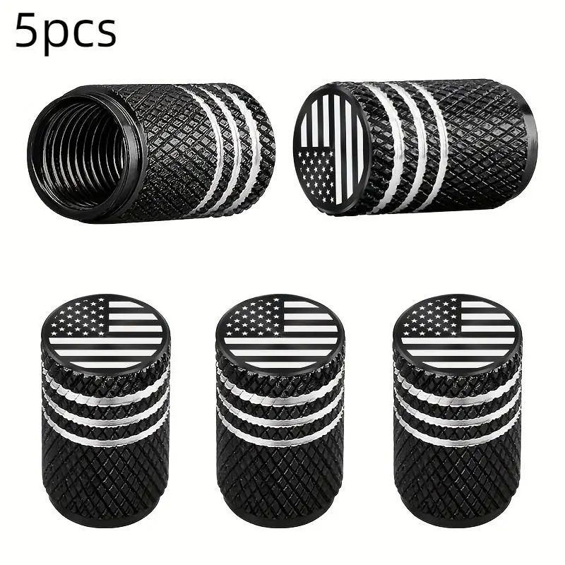 Aluminum Alloy Corrosion Resistant Automotive Tire Inflator Valve Stem Cap, 5 Counts Flag Pattern Anti-flat Tire Cap, Easy Installation Accessories fo