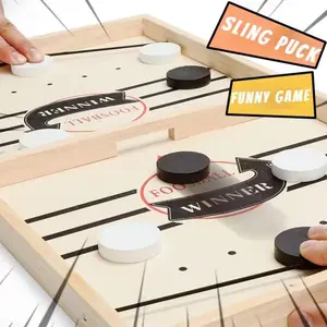 Fast Sling Puck Game - Wooden Hockey Game for Adults & Kids - 2-4 Player Super Foosball Table - Board Game with Sling Slam Feature squid korean
