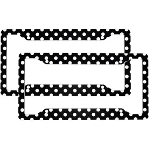 2 Pcs Car License Plate Frames for Women & Men – Aluminum Solid Vintage White Polka Dot with Black Print, License Plate Cover, Car Accessories with Fasteners and Screws