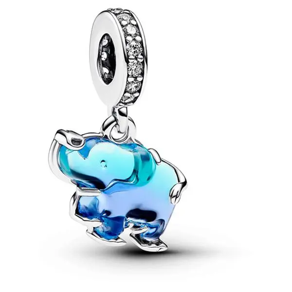 Pandora Blue Murano Glass Elephant Dangle 793339C01, Asian, Gradient, Elephant Shape, Auspicious, Concave Rounded Eye, Engraved, Gradient Blue-And-Purple, Raised Ear, Gift Ideas
