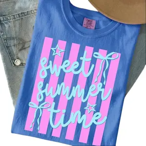 Comfort Colors Sweet Summer Time Shirt, Striped Beach Graphic Tee, Girly Vacation Outfit, Trendy Aesthetic Summer Shirt, Floral Summer Vibes Tee, Gift for Her, Vintage Style, Fast Shipping USA