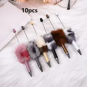 10-Pack DIY Leopard Print Plush Beaded Pens, Holiday Gift Pen, Ink Creative Holiday Stationery, School Supplies, Fashion Writing Office Essentials