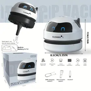 A Mini Desktop Vacuum Cleaner, Portable And Small, Powered by a Rechargeable USB Battery, Featuring a Cute Robot Design for Cleaning Desks Quietly, Picking Up Small Items Like Eraser Shavings And Debris. A Great Gift for Back-To-School Season