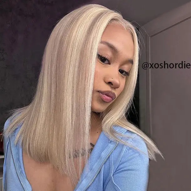 Megalook 6x5 Lace Glueless Champagne Blonde Straight Bob Wig, 100% Human Hair Silky Wig, Realistic Hairline, Beginner Friendly, Color P10613, Lace Glueless Wig