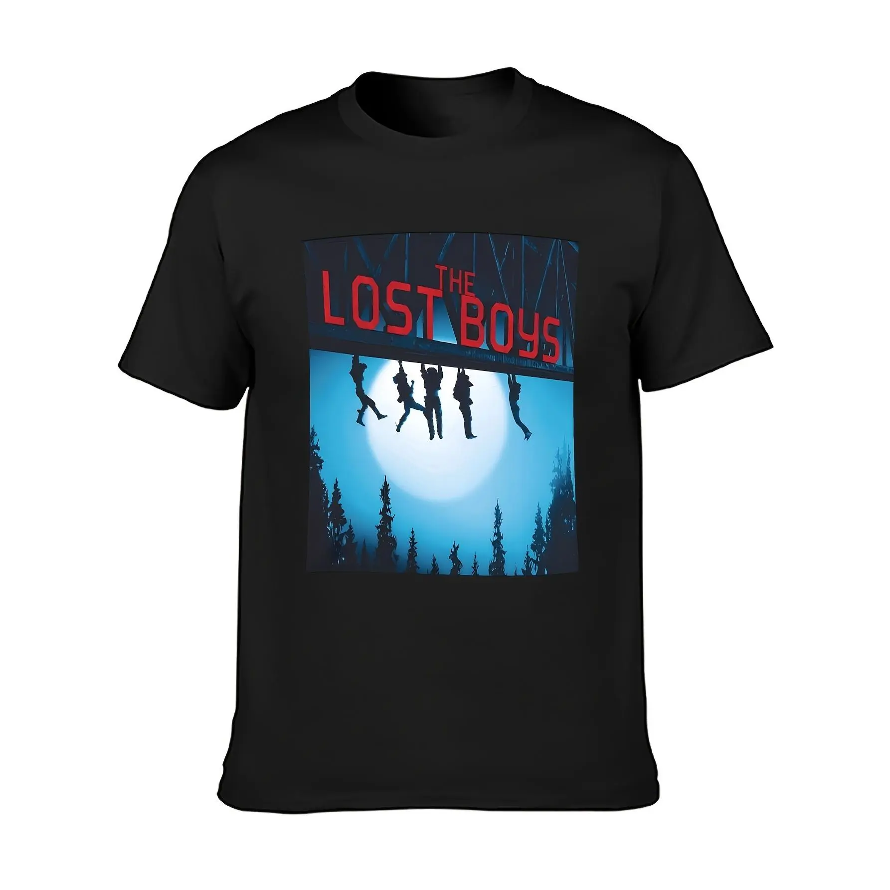 The Lost Boys 80s Movie Nostalgia Graphic T-Shirt - Men's Retro Cotton Tee with "THE LOST BOYS" Print, Black, Casual Round Neck Short Sleeve Shirt for Casual Attire