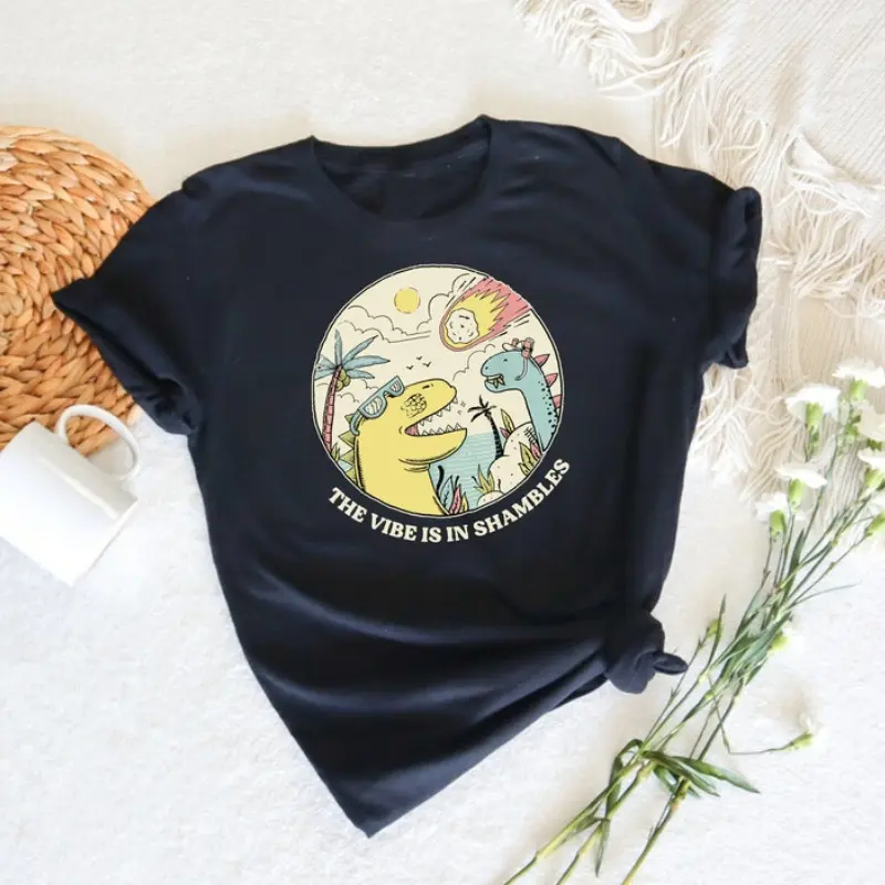 Men's Classic Short-Sleeve Round Neck Twill Sports T-Shirt - "The Vibes Are In Shambles" Funny Sarcastic Meme Top, Mental Health & Big Bang Dinosaur Themed Outdoor Gift, Digital Print Design, Shortsleeve