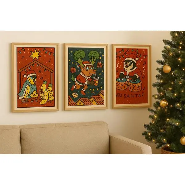 Funny Christmas Posters Set - Vintage Holiday Wall Art For Unique Xmas Decor