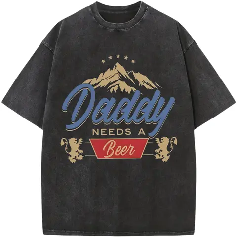 Women's Vintage Graphic Tee - DripGraphic Wear Unisex 100% Cotton Heavyweight Oversized Baggy Boxy Acid Wash Casual Crewneck Short Sleeve, Funny Dad Gifts Beer-Lover Top, Grey Menswear Vibe